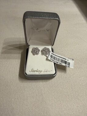 Sterling Silver Floral Stud Earrings - Silver